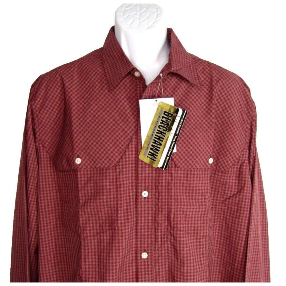Blackhawk! Burgundy Check Quick Dry Hidden Pocket Long Sleeve Shirt Size XL